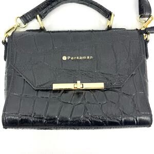 Persaman Black Leather Small Rectangle Crossbody Bag Flap